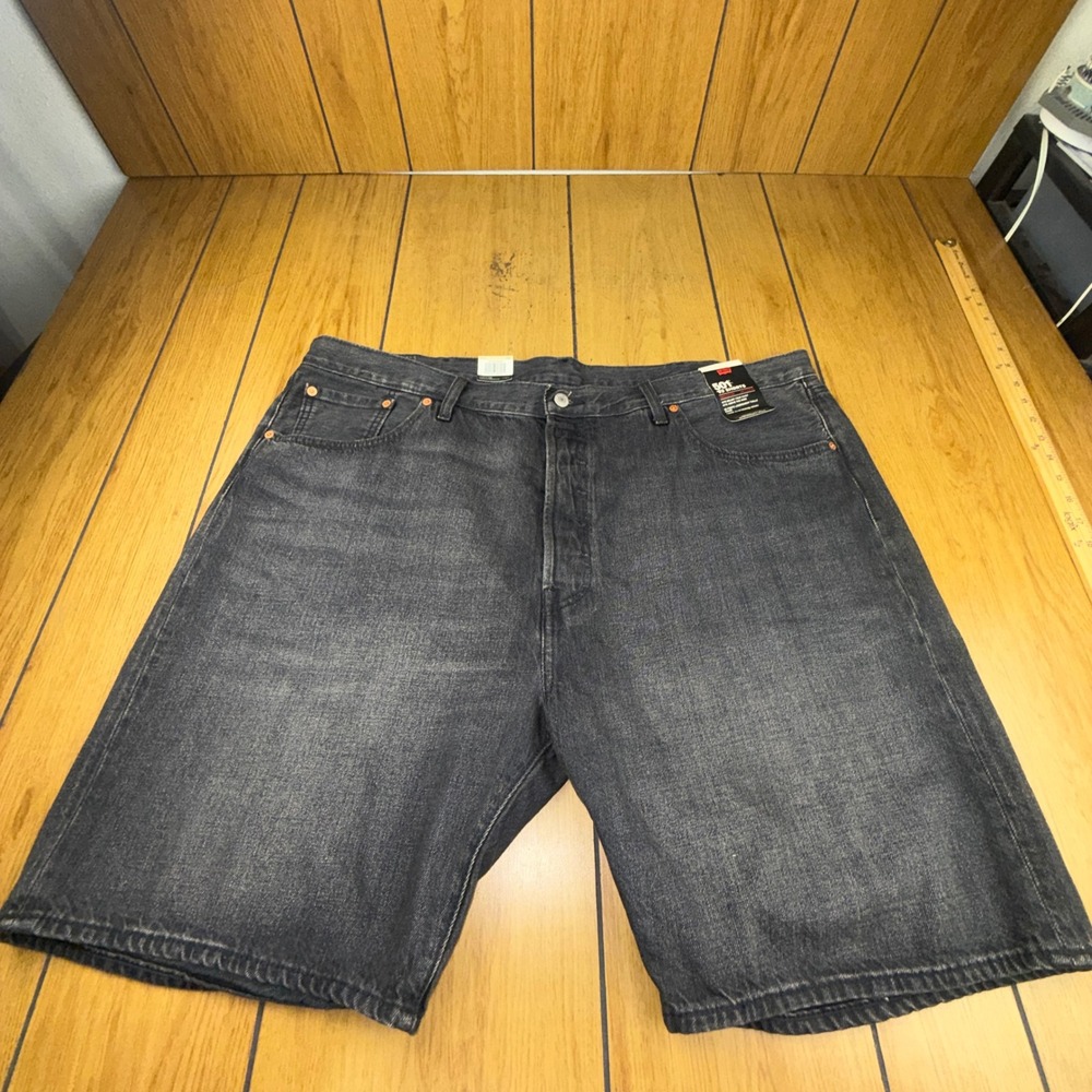 Levis 501 93 Straight Denim Shorts Mens 46 Black Washed Cotton Button Fly New